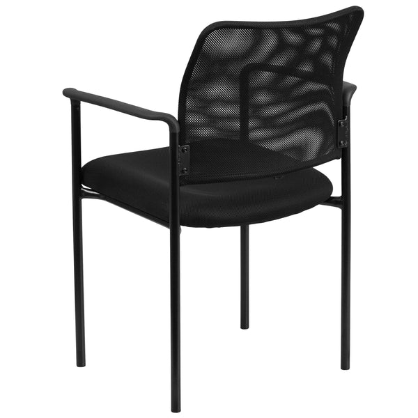 Black |#| Comfort Black Mesh Stackable Steel Side Chair with Arms - Reception Seating