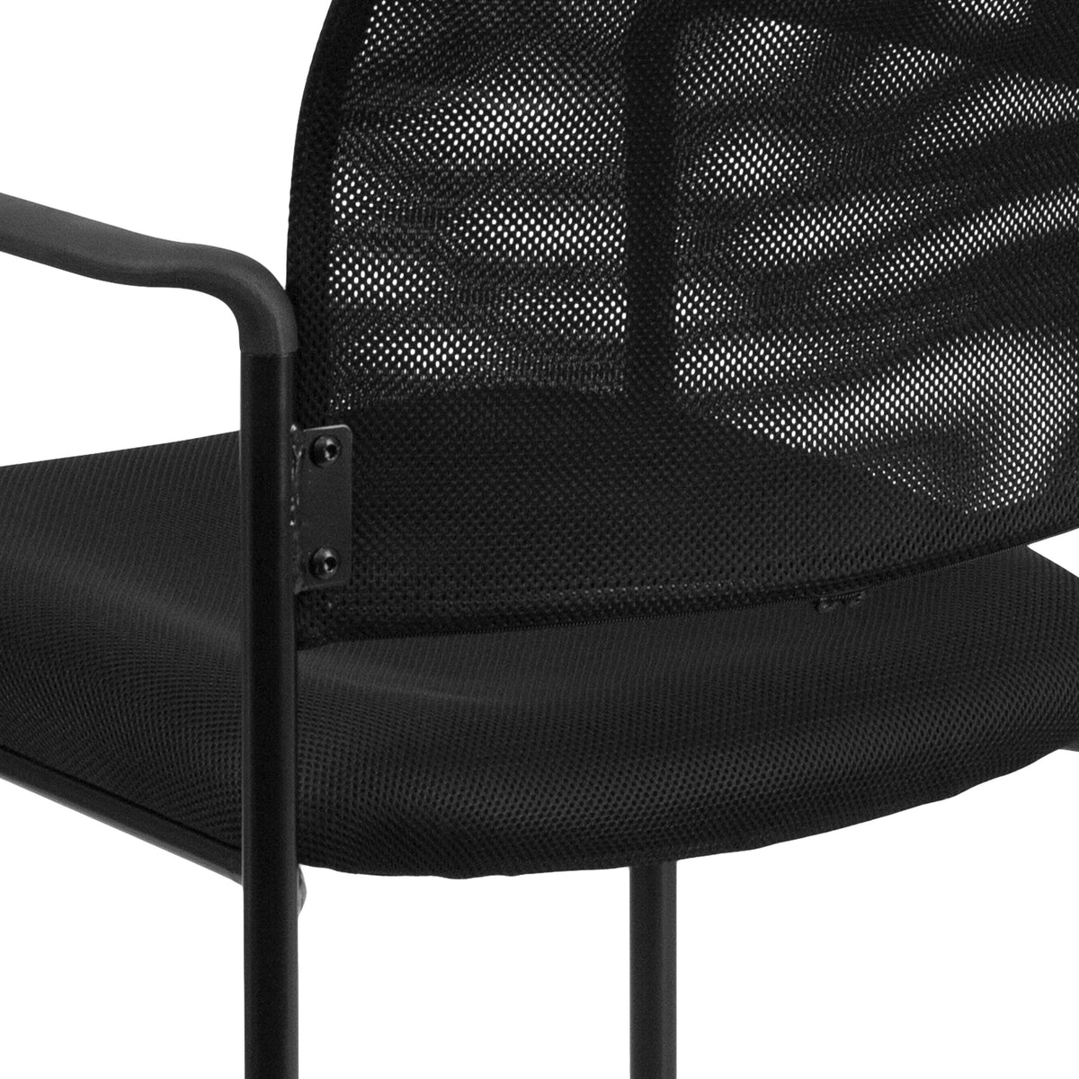 Black |#| Comfort Black Mesh Stackable Steel Side Chair with Arms - Reception Seating
