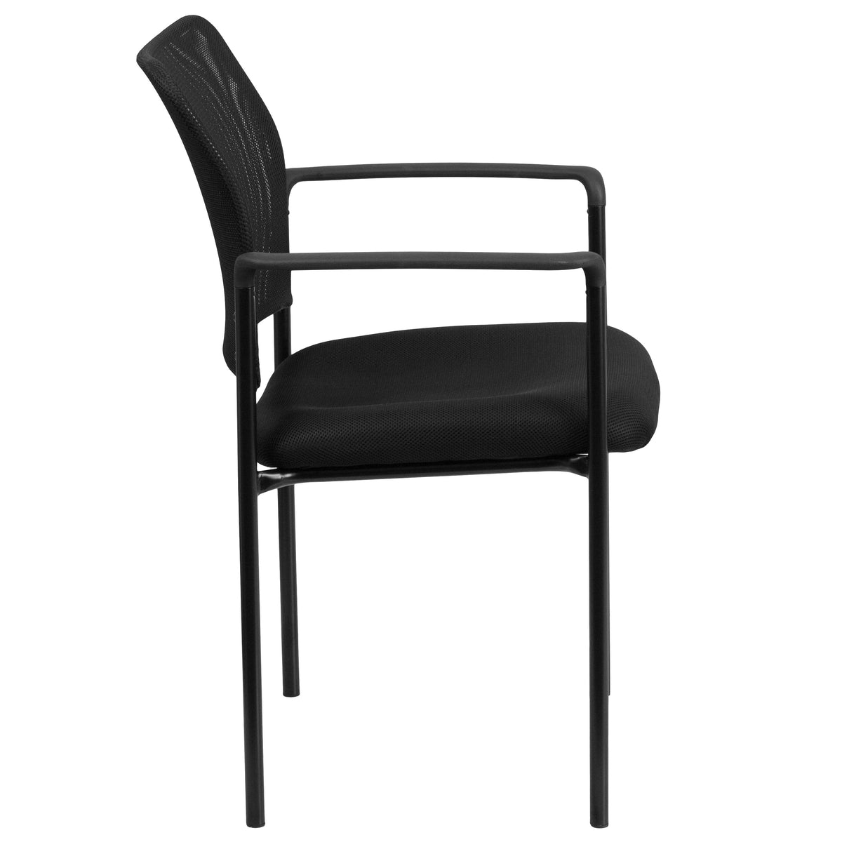Black |#| Comfort Black Mesh Stackable Steel Side Chair with Arms - Reception Seating