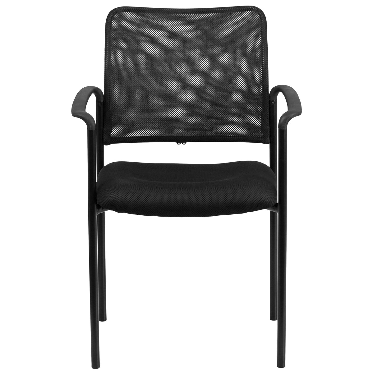 Black |#| Comfort Black Mesh Stackable Steel Side Chair with Arms - Reception Seating