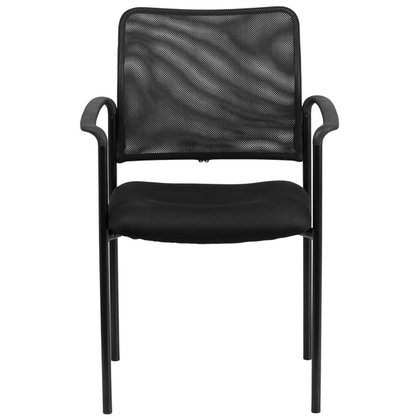 Black |#| Comfort Black Mesh Stackable Steel Side Chair with Arms - Reception Seating
