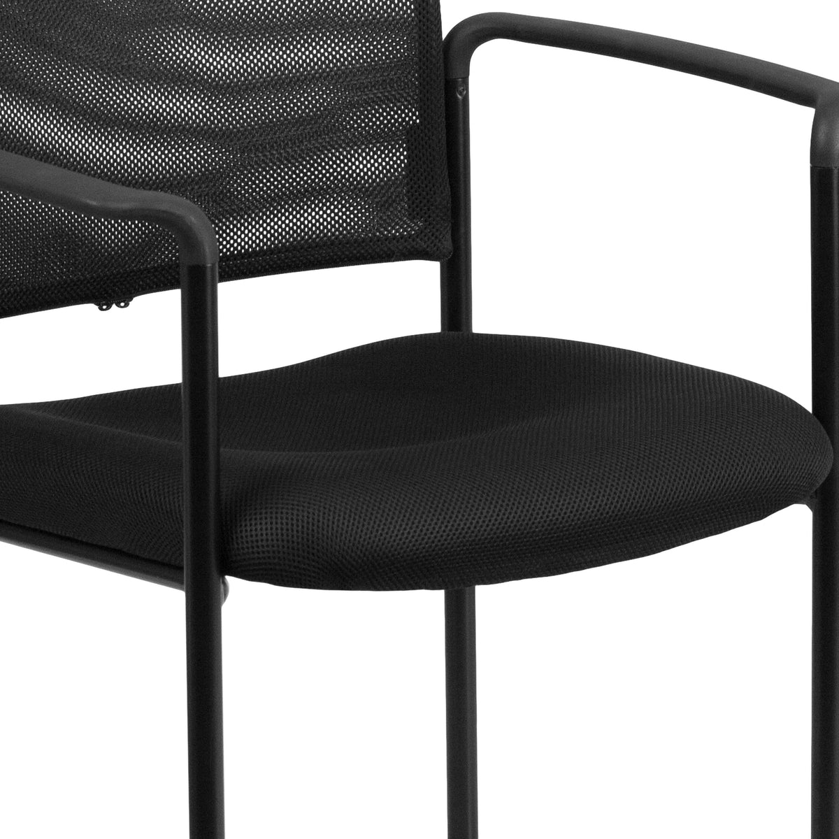 Black |#| Comfort Black Mesh Stackable Steel Side Chair with Arms - Reception Seating