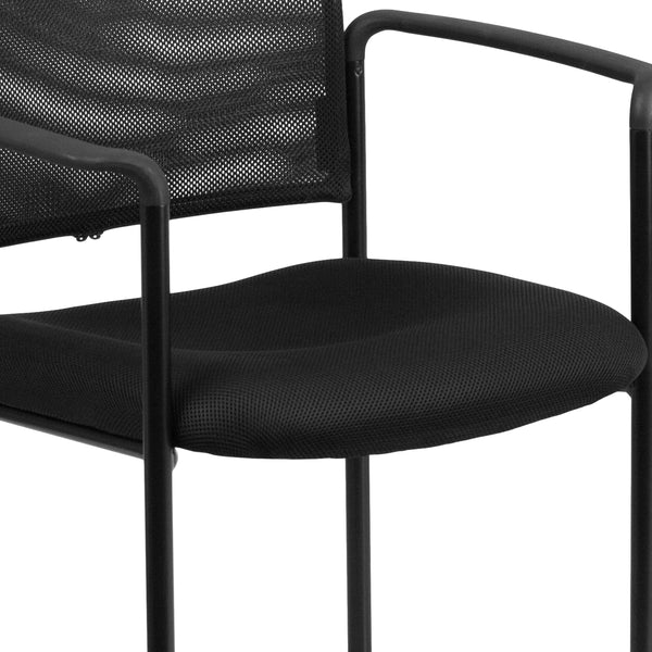 Black |#| Comfort Black Mesh Stackable Steel Side Chair with Arms - Reception Seating