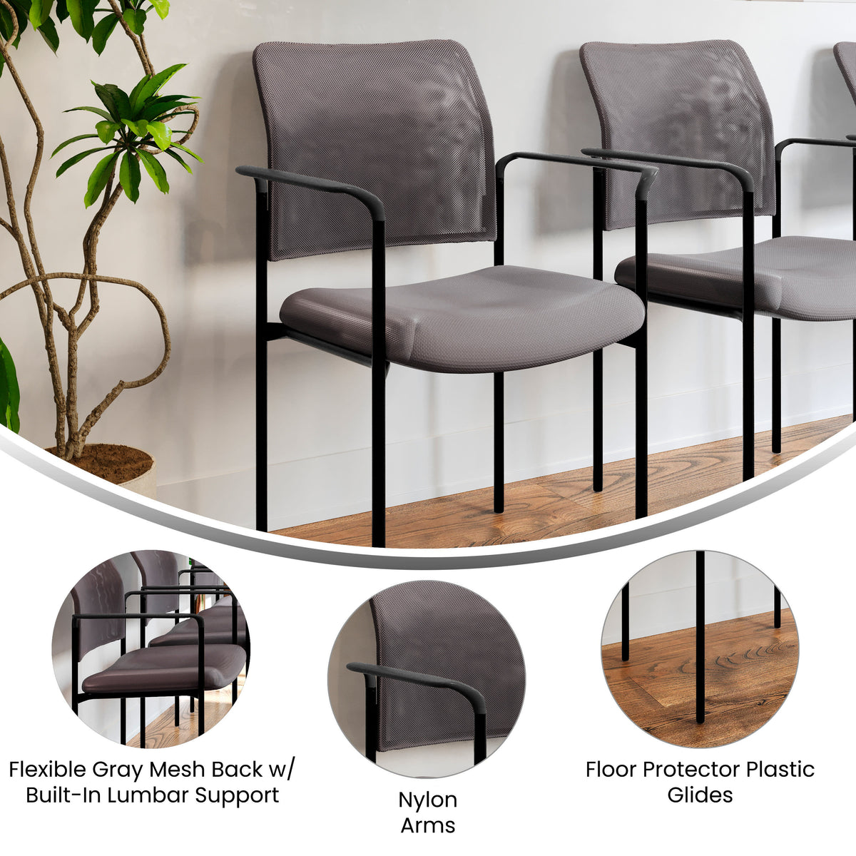 Gray |#| Comfort Gray Mesh Stackable Steel Side Chair with Arms - Reception Seating