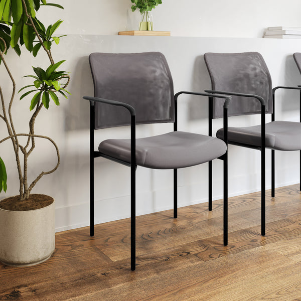 Gray |#| Comfort Gray Mesh Stackable Steel Side Chair with Arms - Reception Seating
