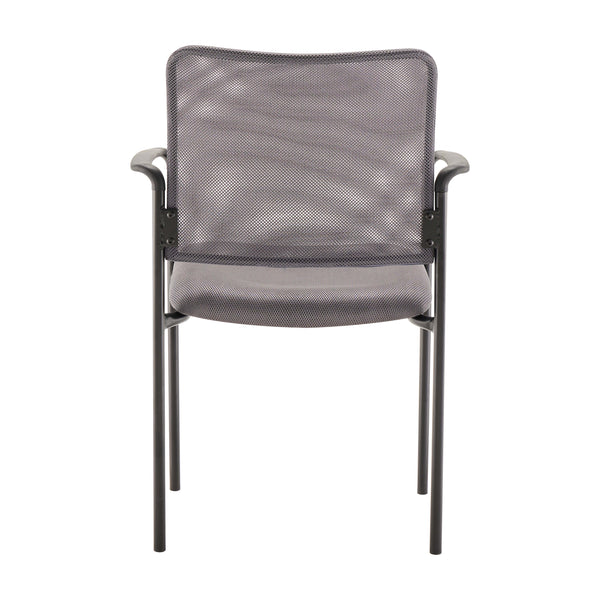 Gray |#| Comfort Gray Mesh Stackable Steel Side Chair with Arms - Reception Seating