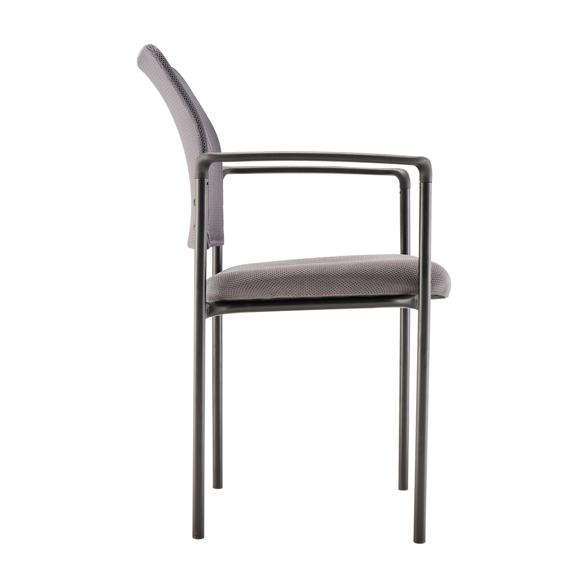 Gray |#| Comfort Gray Mesh Stackable Steel Side Chair with Arms - Reception Seating