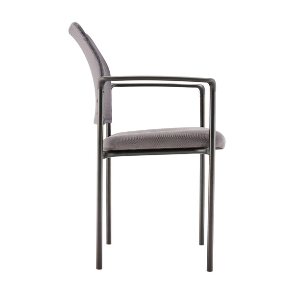 Gray |#| Comfort Gray Mesh Stackable Steel Side Chair with Arms - Reception Seating