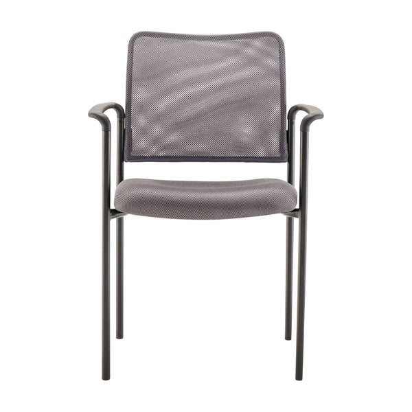 Gray |#| Comfort Gray Mesh Stackable Steel Side Chair with Arms - Reception Seating