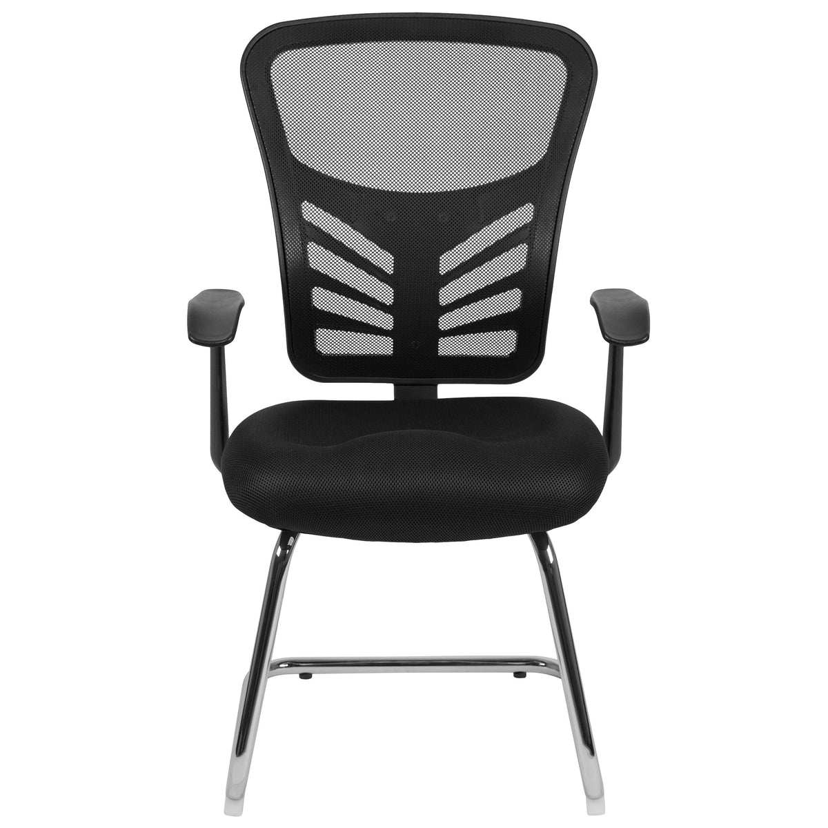 Black Mesh Side Reception Chair with Chrome Sled Base - Conference Room Chair