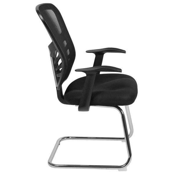 Black Mesh Side Reception Chair with Chrome Sled Base - Conference Room Chair