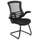 Black Mesh |#| Black Mesh Sled Base Side Reception Chair with Flip-Up Arms-Office Waiting Room