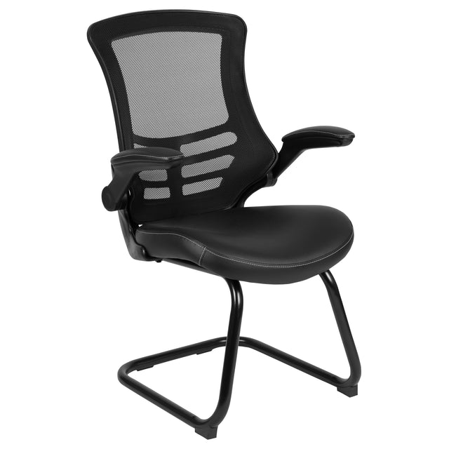 Mesh Sled Base Side Reception Chair with Flip-Up Arms - View 1