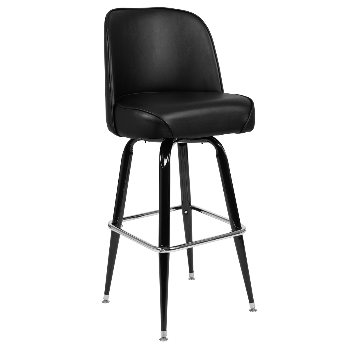 Metal Barstool with Swivel Black Vinyl Upholstered Bucket Seat and Footrest
