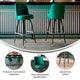 Green |#| Metal Bar Stool with Swivel Vinyl Bucket Seat and Footrest in Green