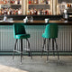 Green |#| Metal Bar Stool with Swivel Vinyl Bucket Seat and Footrest in Green