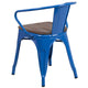 Blue |#| Blue Metal Chair with Wood Seat and Arms - Restaurant Chair - Bistro Chair