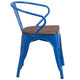 Blue |#| Blue Metal Chair with Wood Seat and Arms - Restaurant Chair - Bistro Chair