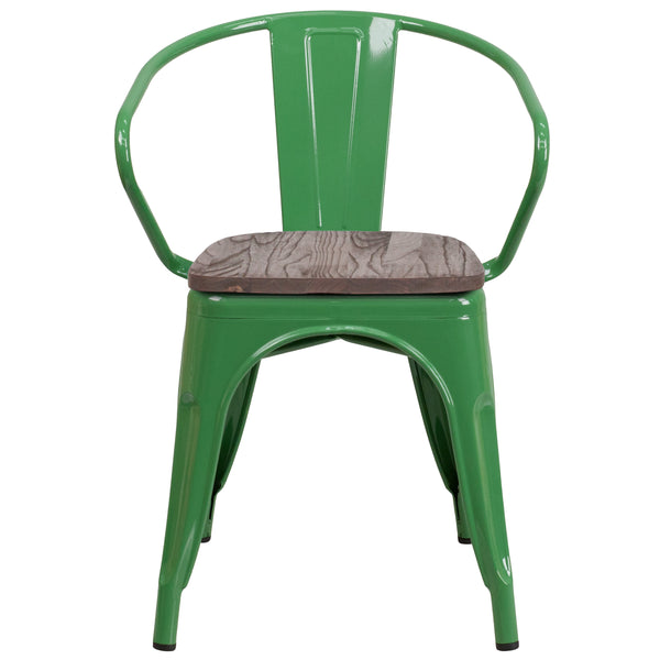 Black |#| Black Metal Chair with Wood Seat and Arms - Restaurant Chair - Bistro Chair
