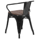 Black |#| Black Metal Chair with Wood Seat and Arms - Restaurant Chair - Bistro Chair