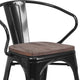 Black |#| Black Metal Chair with Wood Seat and Arms - Restaurant Chair - Bistro Chair