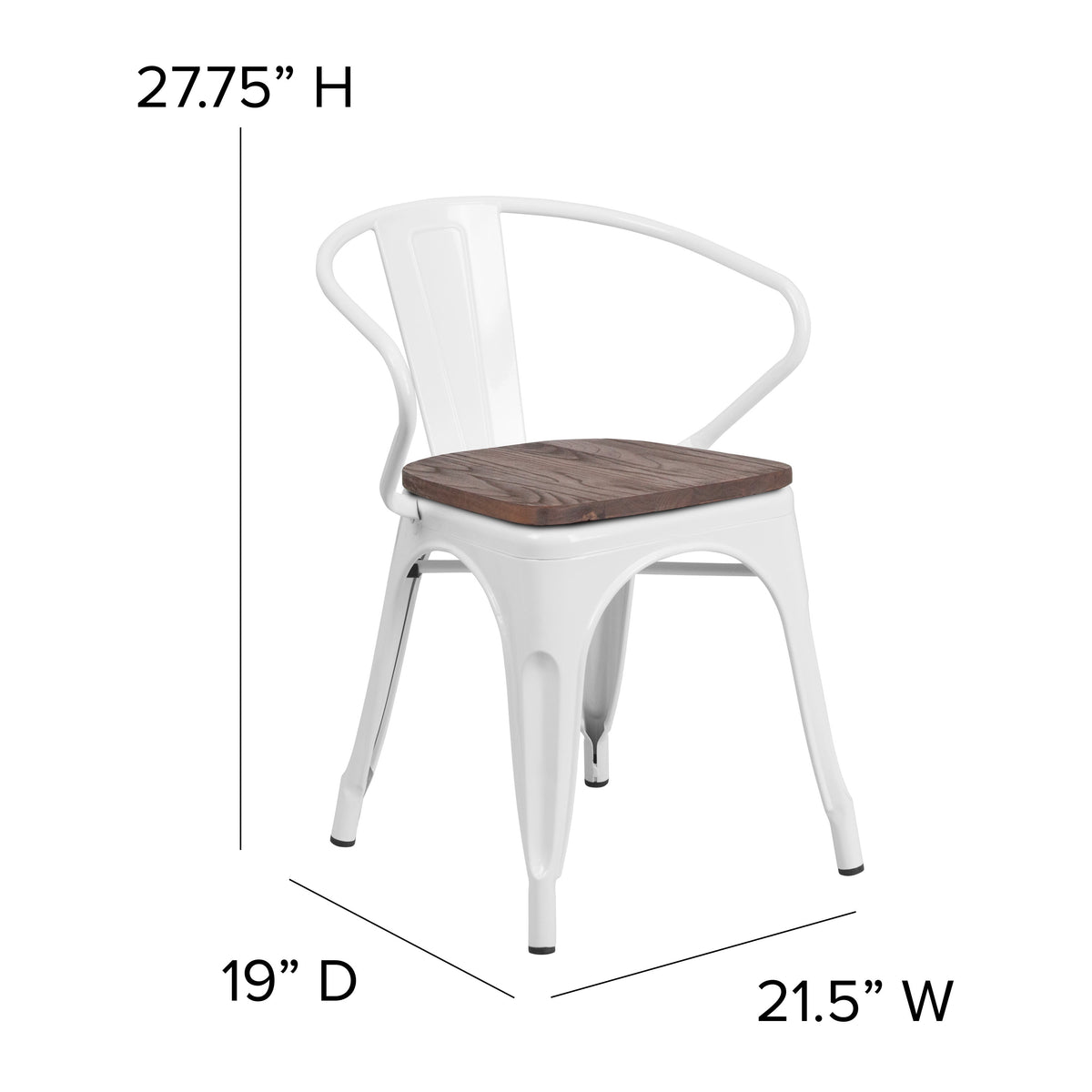 White |#| White Metal Chair with Wood Seat and Arms - Restaurant Furniture