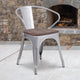 Silver |#| Silver Metal Chair with Wood Seat and Arms - Restaurant Furniture