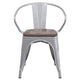 Silver |#| Silver Metal Chair with Wood Seat and Arms - Restaurant Furniture