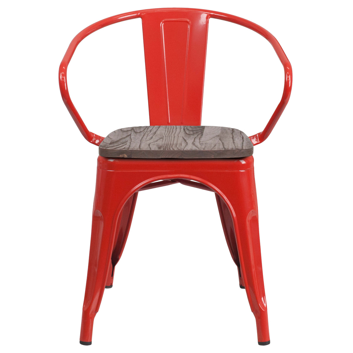 Red |#| Red Metal Chair with Wood Seat and Arms - Restaurant Furniture