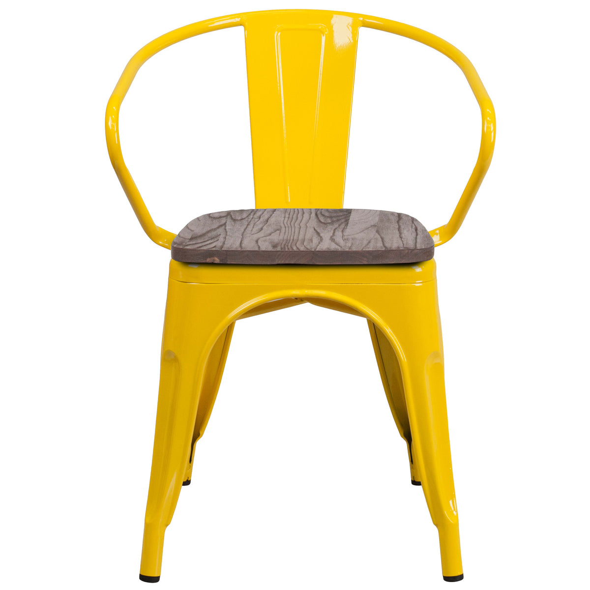 Yellow |#| Yellow Metal Chair with Wood Seat and Arms - Restaurant Furniture