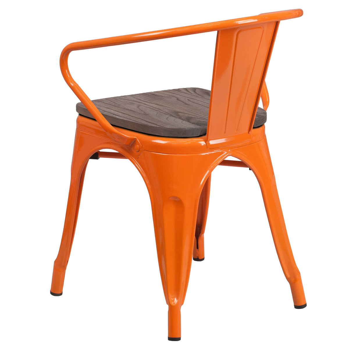 Orange |#| Orange Metal Chair with Wood Seat and Arms - Restaurant Furniture