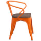 Orange |#| Orange Metal Chair with Wood Seat and Arms - Restaurant Furniture