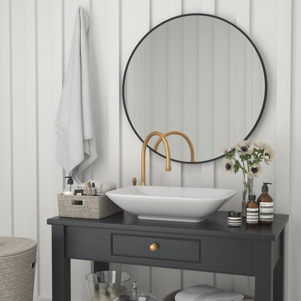 Black,36" Round |#| Accent Wall Mount Mirror with Black Aluminum Frame - 36" Round Wall Mirror