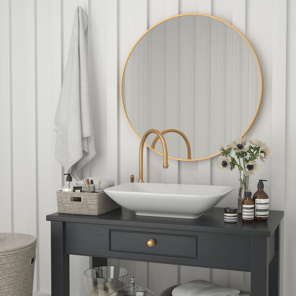 Gold,36" Round |#| Accent Wall Mount Mirror with Gold Aluminum Frame - 36" Round Wall Mirror