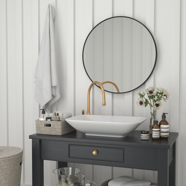 Black,30" Round |#| Accent Wall Mount Mirror with Black Aluminum Frame - 30" Round Wall Mirror