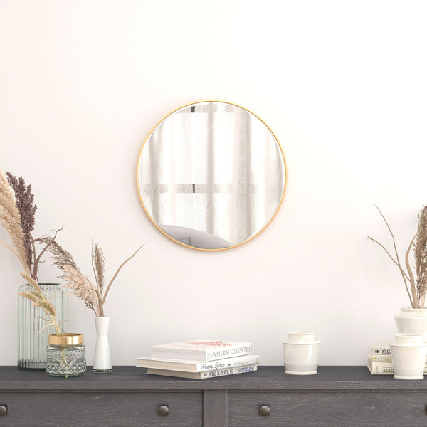 Gold,20" Round |#| Accent Wall Mount Mirror with Gold Aluminum Frame - 20" Round Wall Mirror