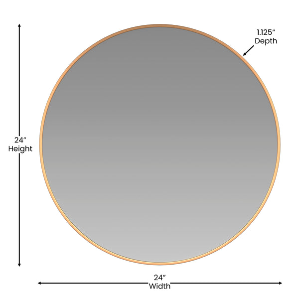 Gold,24" Round |#| Accent Wall Mount Mirror with Gold Aluminum Frame - 24" Round Wall Mirror