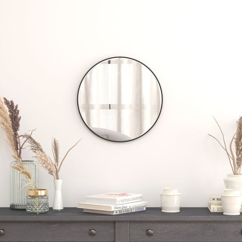 Black,20" Round |#| Accent Wall Mount Mirror with Black Aluminum Frame - 20" Round Wall Mirror