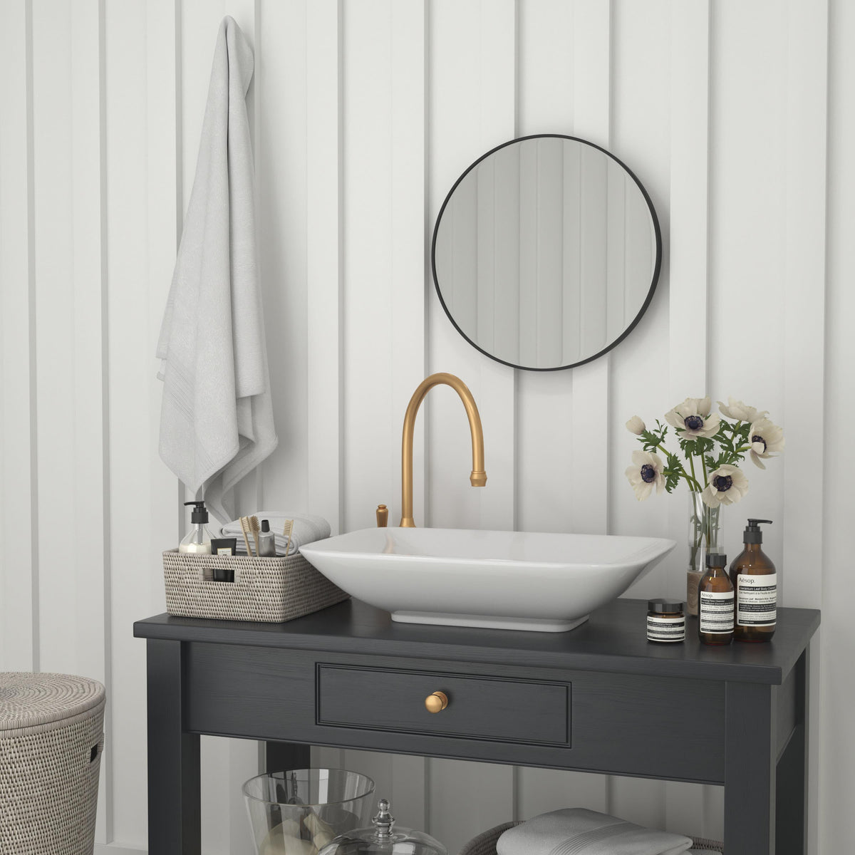 Black,20" Round |#| Accent Wall Mount Mirror with Black Aluminum Frame - 20" Round Wall Mirror