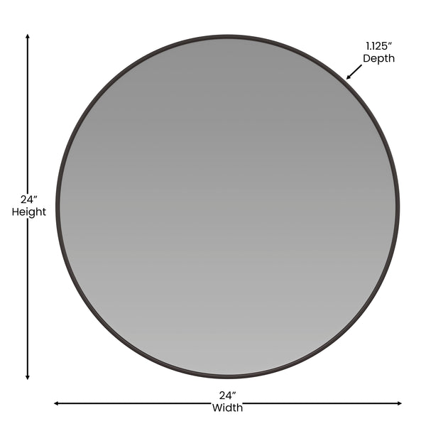 Black,24" Round |#| Accent Wall Mount Mirror with Black Aluminum Frame - 24" Round Wall Mirror