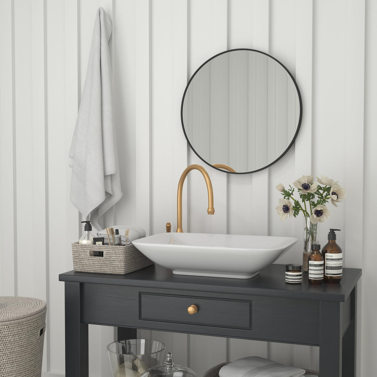 Black,24" Round |#| Accent Wall Mount Mirror with Black Aluminum Frame - 24" Round Wall Mirror