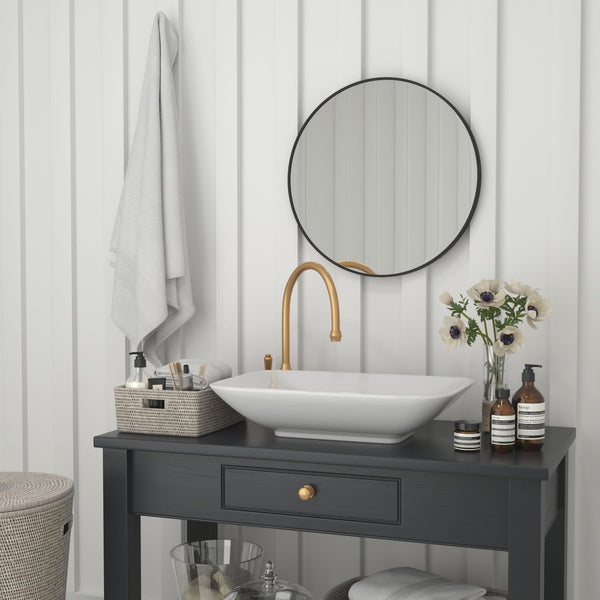 Black,24" Round |#| Accent Wall Mount Mirror with Black Aluminum Frame - 24" Round Wall Mirror