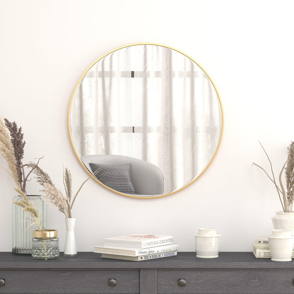 Gold,30" Round |#| Accent Wall Mount Mirror with Gold Aluminum Frame - 30" Round Wall Mirror