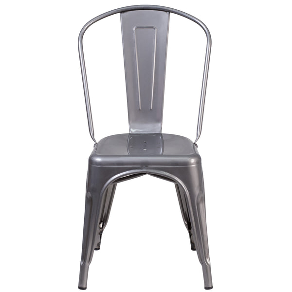 Clear Coated Metal Indoor Stackable Chair