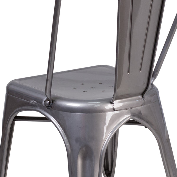 Clear Coated Metal Indoor Stackable Chair