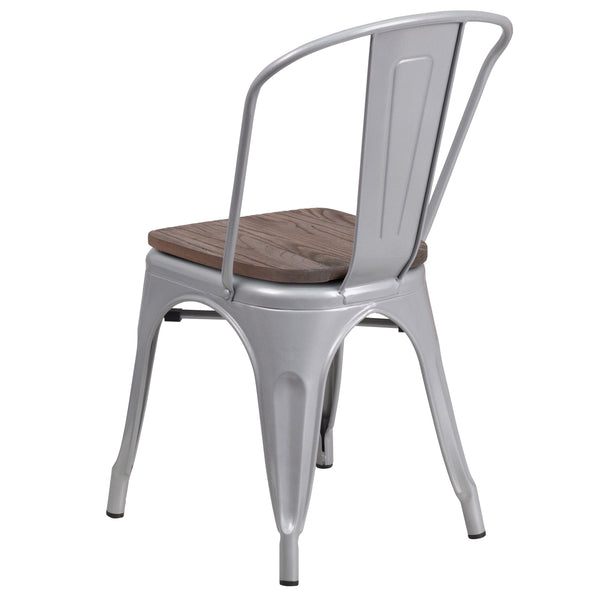 Silver |#| Silver Metal Stackable Chair with Wood Seat - Restaurant Chair - Bistro Chair