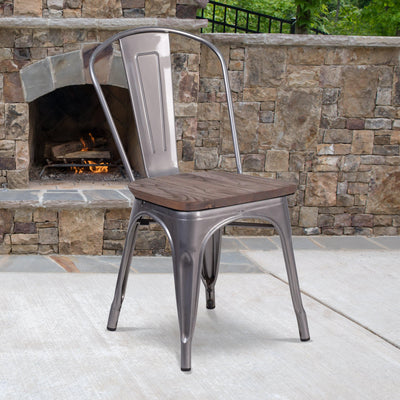 Metal Stackable Chair with Wood Seat - View 2