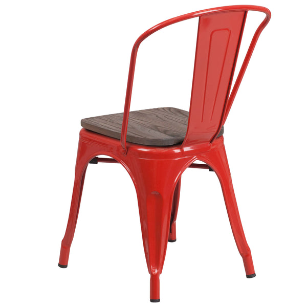 Red |#| Red Metal Stackable Chair with Wood Seat - Restaurant Chair - Bistro Chair
