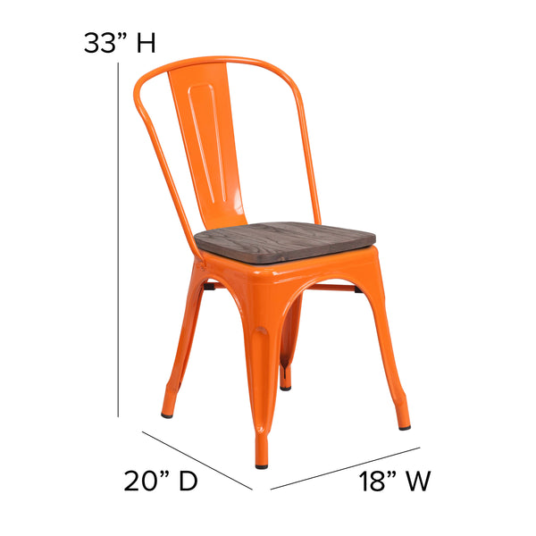 Orange |#| Orange Metal Stackable Chair with Wood Seat - Restaurant Chair - Bistro Chair