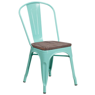 Metal Stackable Chair with Wood Seat